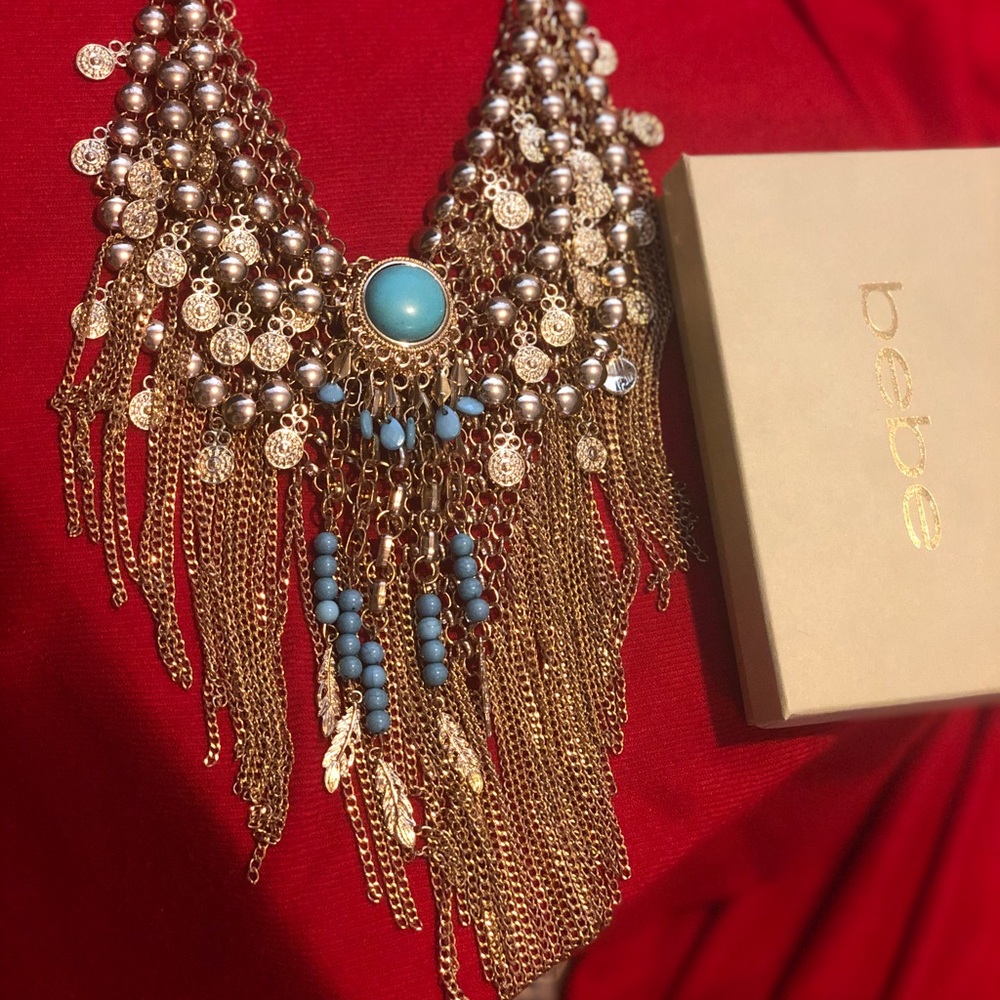 Bebe bead and chain fringe necklace